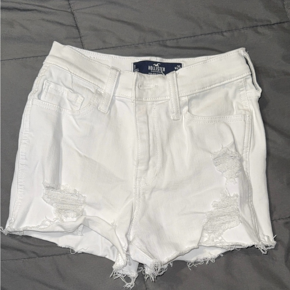Hollister Women's White Ripped Jean Shorts
